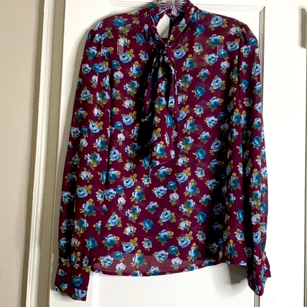 Forever 21 Burgundy Floral Bowed blouse